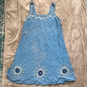 RAYA SUN Floral Sun Embroidered Blue Dress, BOHO, Whimsical, Cotton & Rayon
